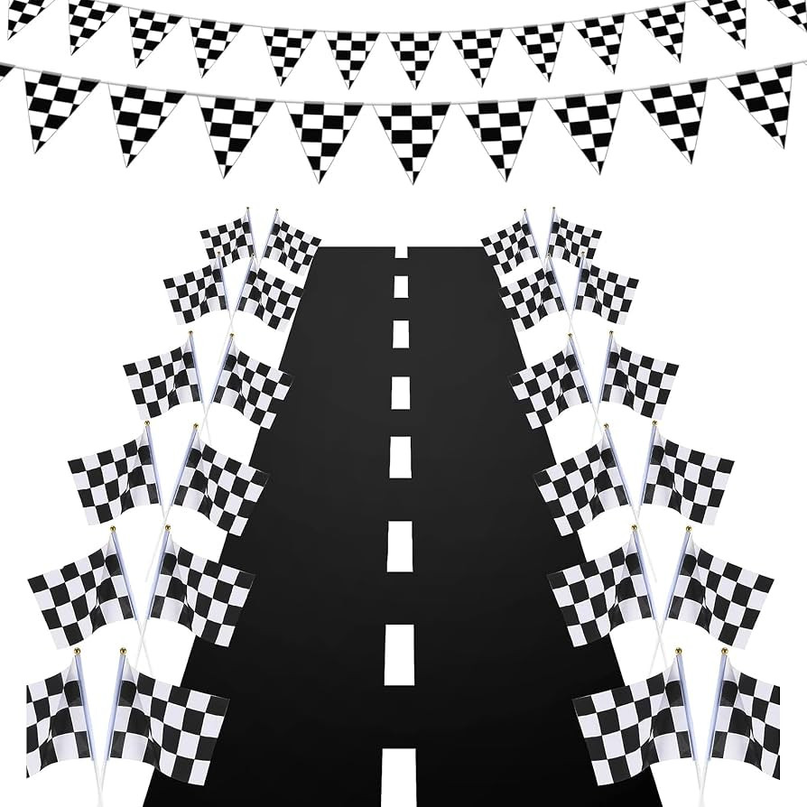 Two Fast Birthday Decro,13ft (2ft Wide)Race Floor Runner(1pc),Racing Checkered Flags (12pcs),16ft... | Amazon (US)