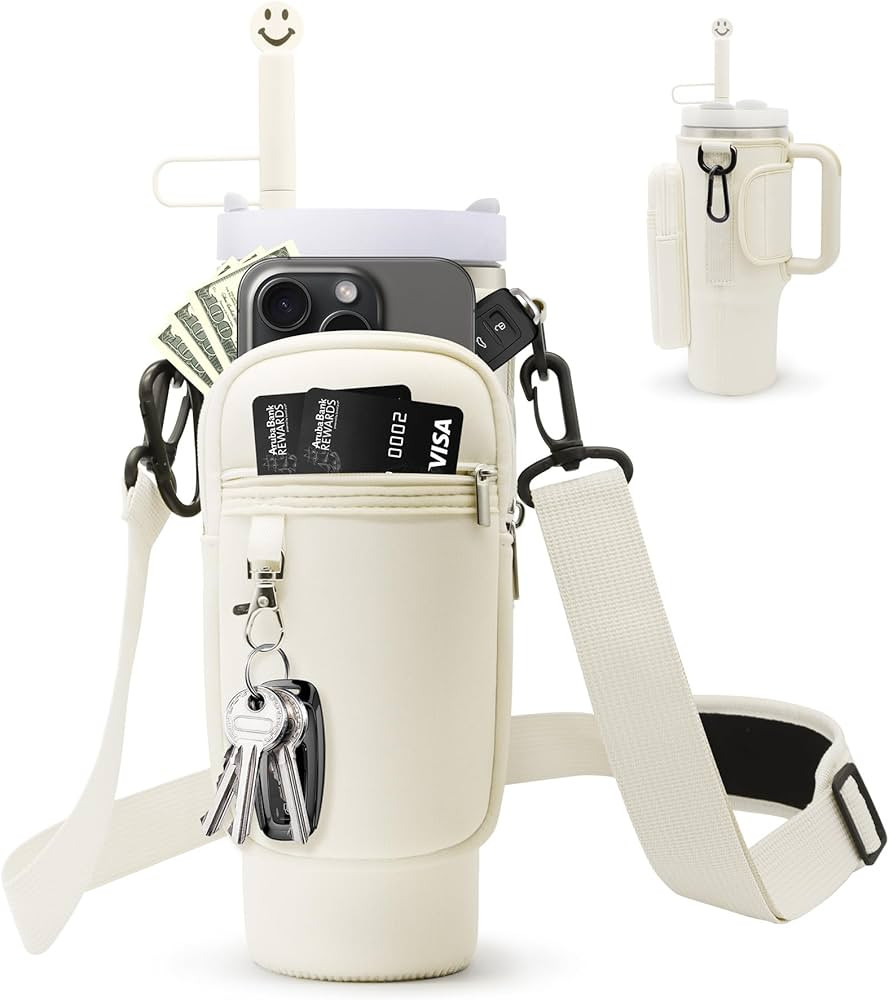 Water Bottle Carrier Bag for Stanley 40oz Tumbler with Phone Pocket, Water Bottle Holder Pouch wi... | Amazon (US)