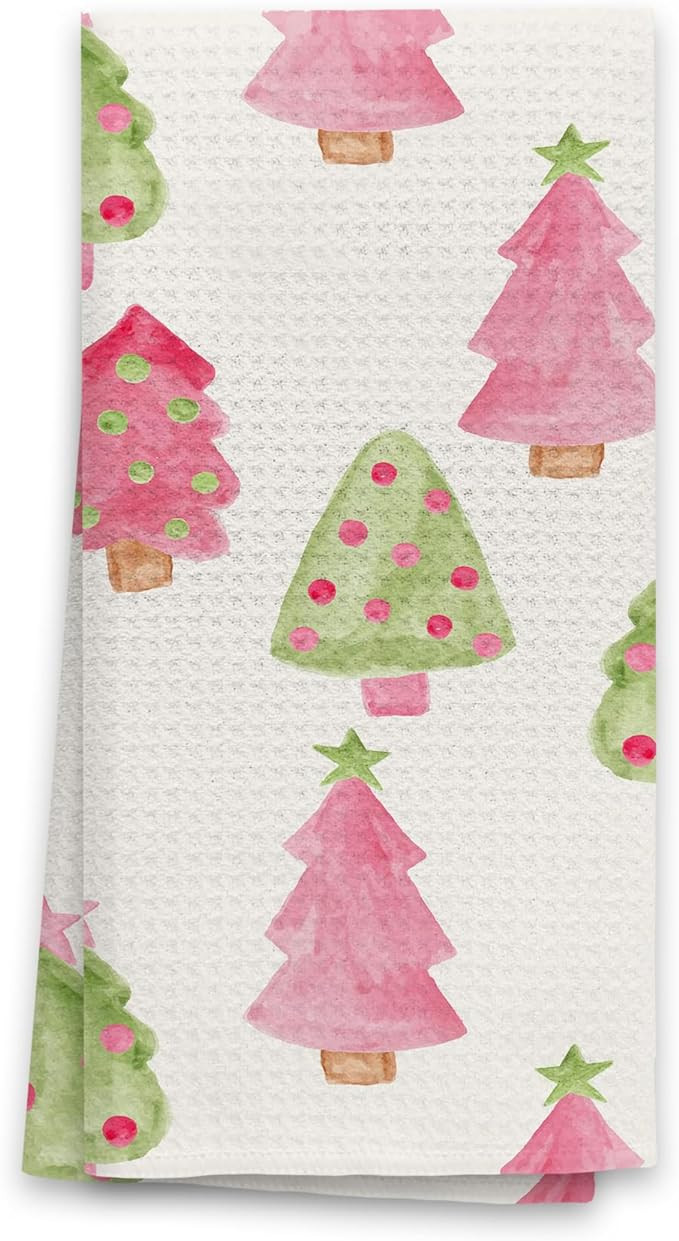 OHSUL Christmas Kitchen Towels, Pink Christmas Tree Holiday Decorative Kitchen Towels, Winter Dec... | Amazon (US)