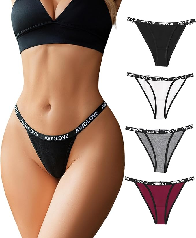 Avidlove Womens Underwear Cotton String Bikini Panties Ladies Low Rise Hipster Sexy High Cut Chee... | Amazon (US)