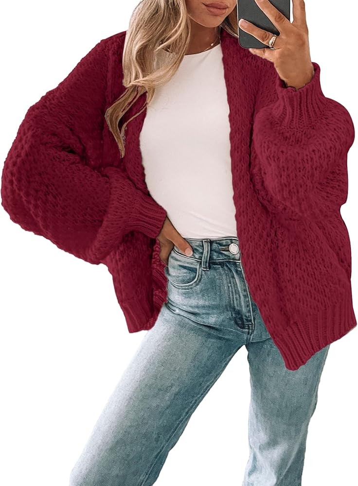 Womens Oversized Long Cardigan Sweater Fall 2025 Trendy Ladies Cute Slouchy Chunky Waffle Knit Op... | Amazon (US)