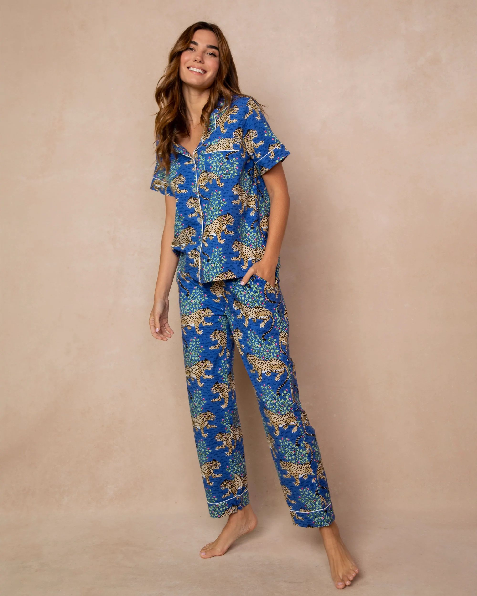 Bagheera Short Sleep Top & Long Pants Set Sapphire | Printfresh