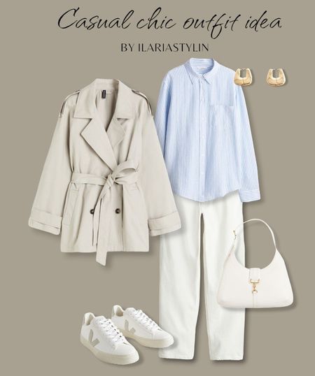 CASUAL CHIC OUTFIT IDEA 🤍 fashion inspo, spring outfit, spring fashion, spring style, outfit idea, outfit inspo, casual chic ootd, casual chic outfit, trench coat, taupe trench coat, beige coat, striped shirt, blue shirt, white jeans, mom jeans, veja campo, white sneakers, low top sneakers, white bag, shoulder bag, handbag, h&m, style inspo, women fashion

#LTKSeasonal #LTKU #LTKstyletip
