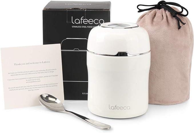 Lafeeca Thermos Food Jar Vacuum Insulated Lunch Box Leak Proof Storage Container 17 oz - White | Amazon (US)