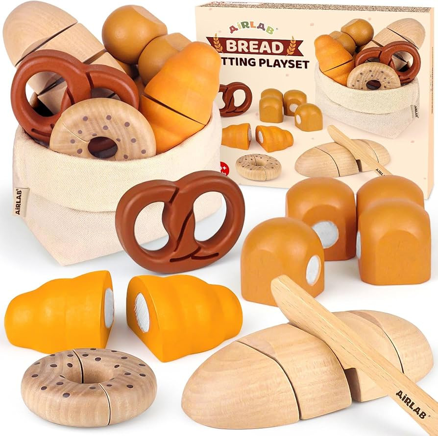 Wooden Play Food Bakery Toy Sets for Kids Kitchen Grocery Pretend Food Accessories Playsets for K... | Amazon (US)