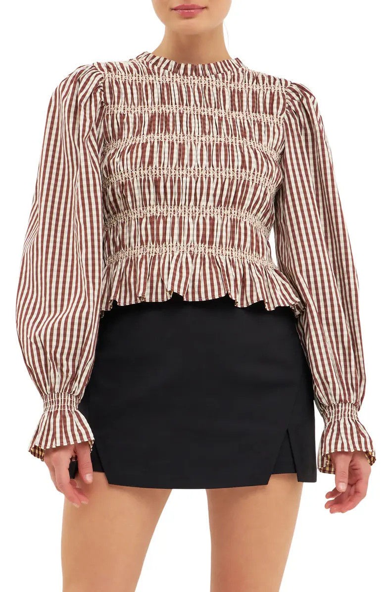 Gingham Smocked Long Sleeve Blouse | Nordstrom