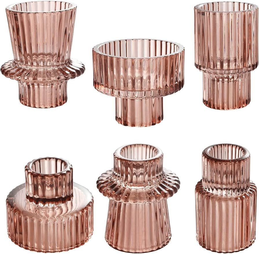 IYOUYA Dark Brown Glass Candle Holders 6PCS for Pillar Candles, Taper Candles, Tealight Candles,C... | Amazon (US)