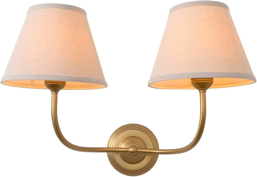 Vintage 2-Lights Fabric Sconces Wall Lighting with Linen Cloth Shade, Double Arm Wall Lamp Fixtur... | Amazon (US)