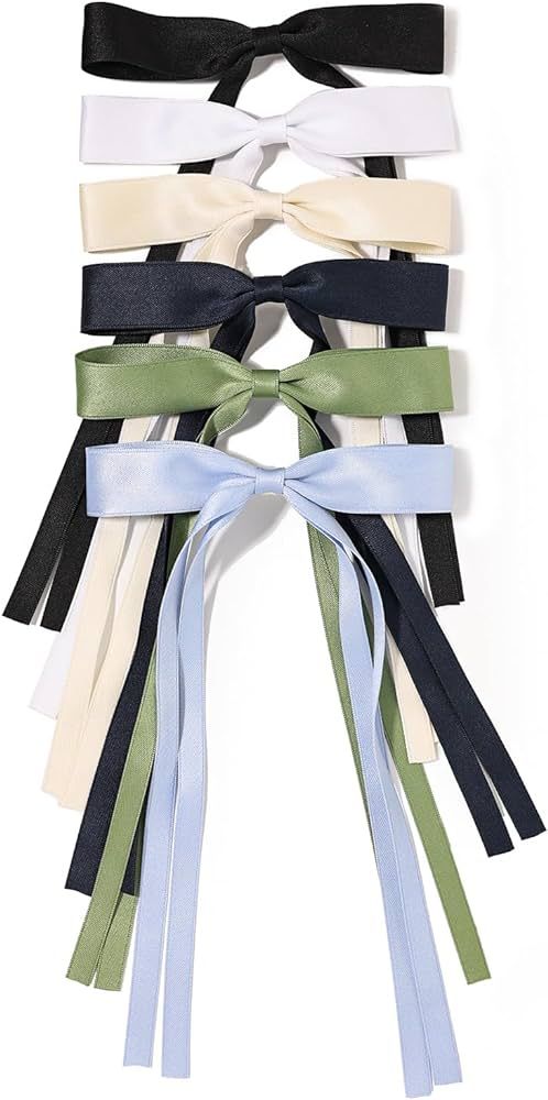 LFOUVRE Bow Hair Clips for Women, Ribbon Hair Bows for Women, 6pcs Tassel Hair Bow Clips, Claw Ha... | Amazon (US)