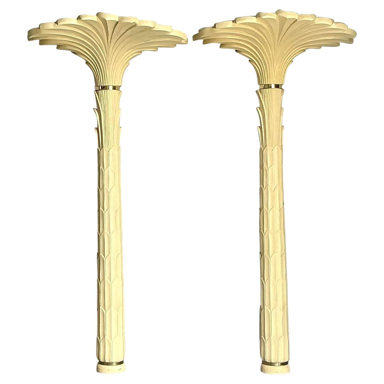 Vintage Regency Molded Resin Palm Torchere After Serge Roche - Set of 2 | 1stDibs