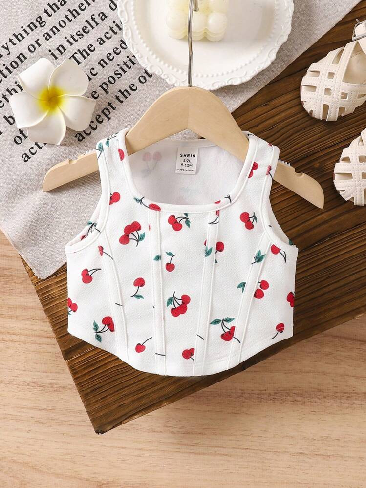 SHEIN LMoss Kids Babygirl Summer Cute & Versatile Cherry Print Knit Camisole | SHEIN