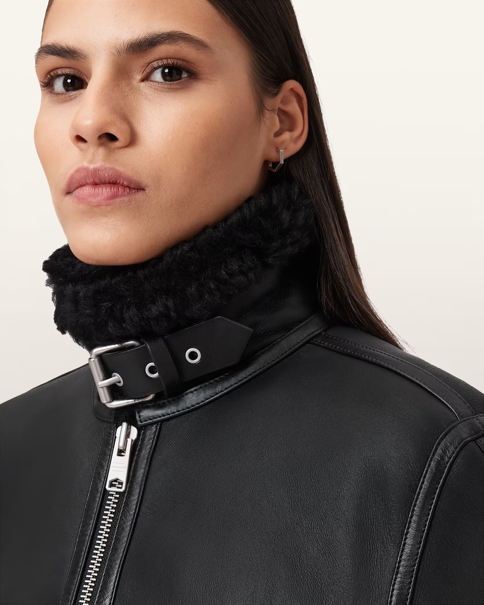 Lorel Shearling Flying Jacket Black/Black | ALLSAINTS US | AllSaints US