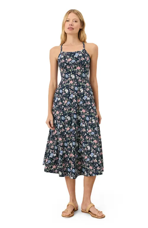 Pact Fit & Flare Midi Dress Made With Organic Cotton in Dayspring Blooms Navy Blue at Nordstrom, Size X-Small | Nordstrom