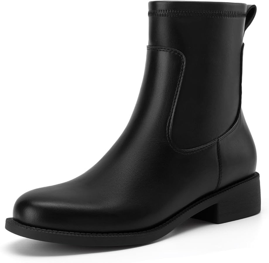 Athlefit Women's Ankle Boots Chunky Low Heel Fashion Round Toe Side Zipper Short Chelsea Boots | Amazon (US)