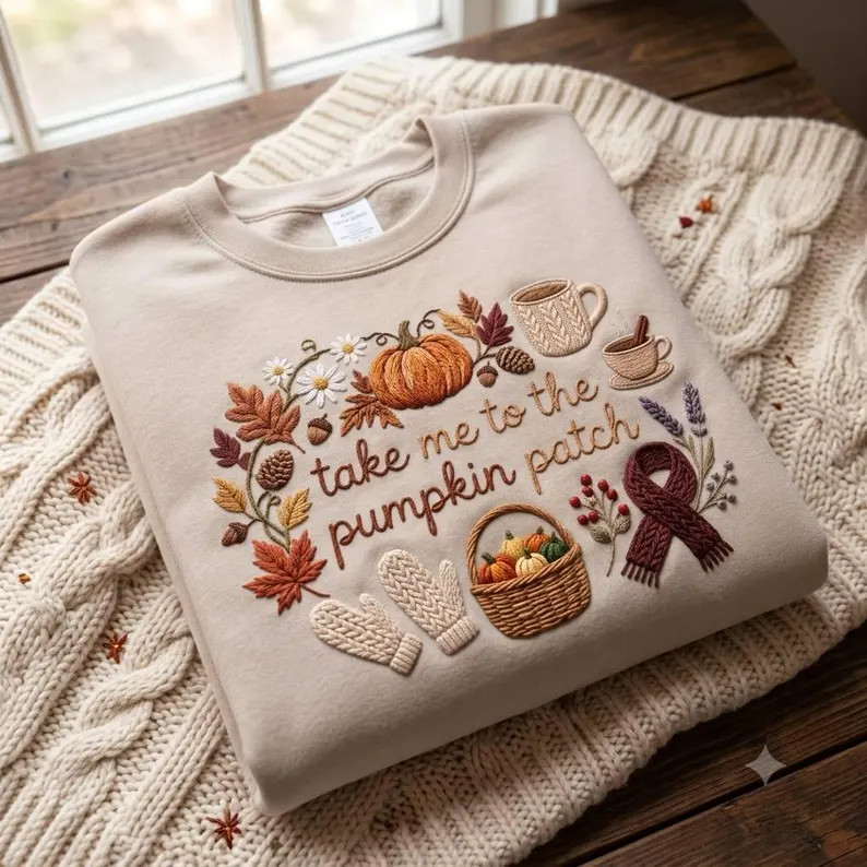 Cozy Season Embroidered Sweatshirt, Take Me To The Pumpkin Patch Crewneck, Autumn Vibes Pullover ... | Etsy (Global)