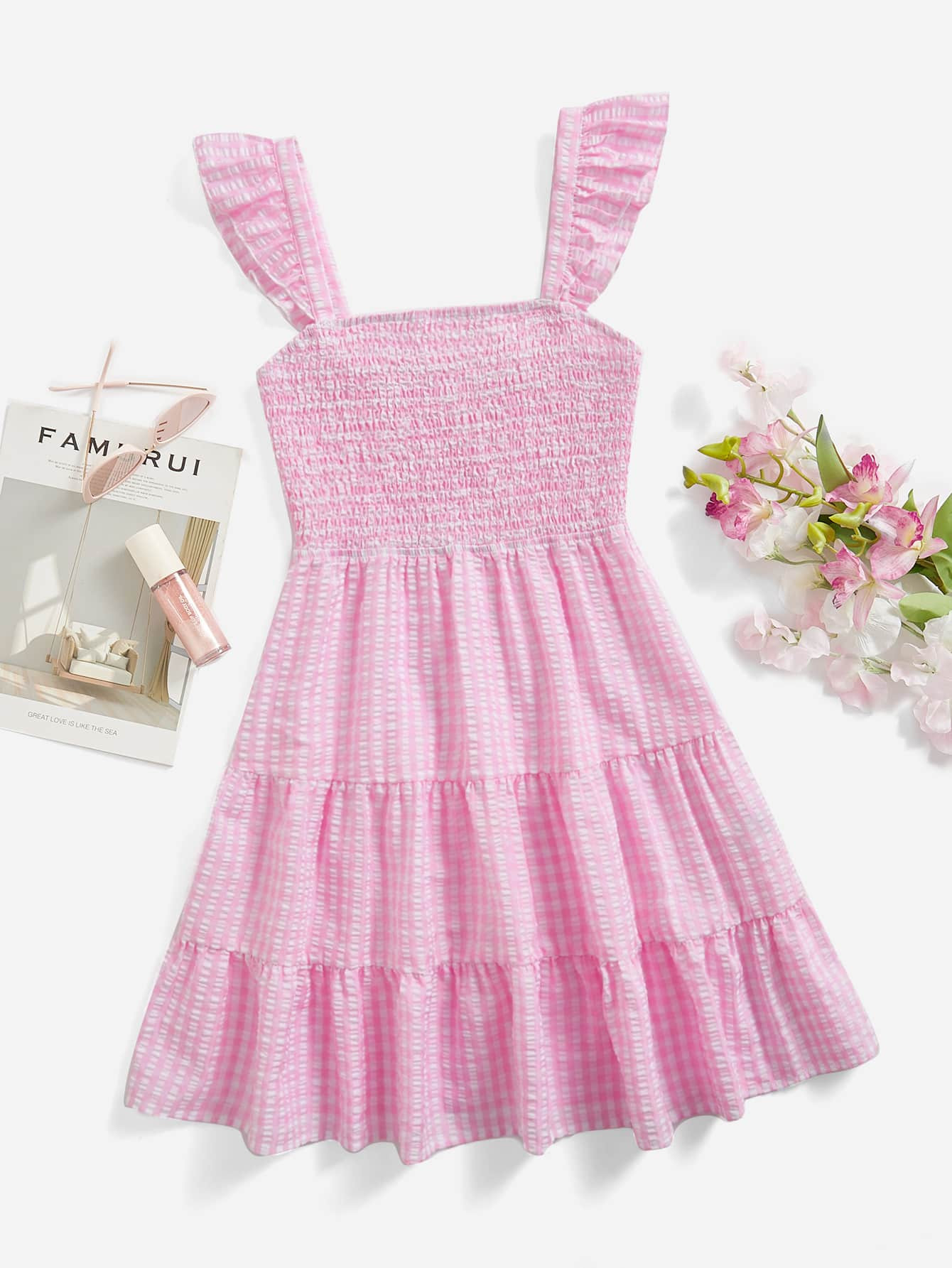$13.49        
    (64)
        
      SHEIN VCAY Plaid Ruffle Trim Shirred Cami Dress
       
  ... | SHEIN