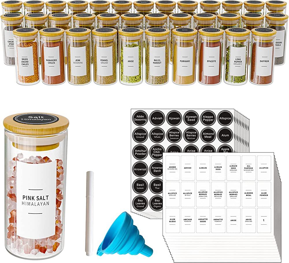 SpaceAid 36 Pcs Spice Jars with Bamboo Lids and Labels, Empty 4oz Glass Spice Bottles, Minimalist... | Amazon (US)