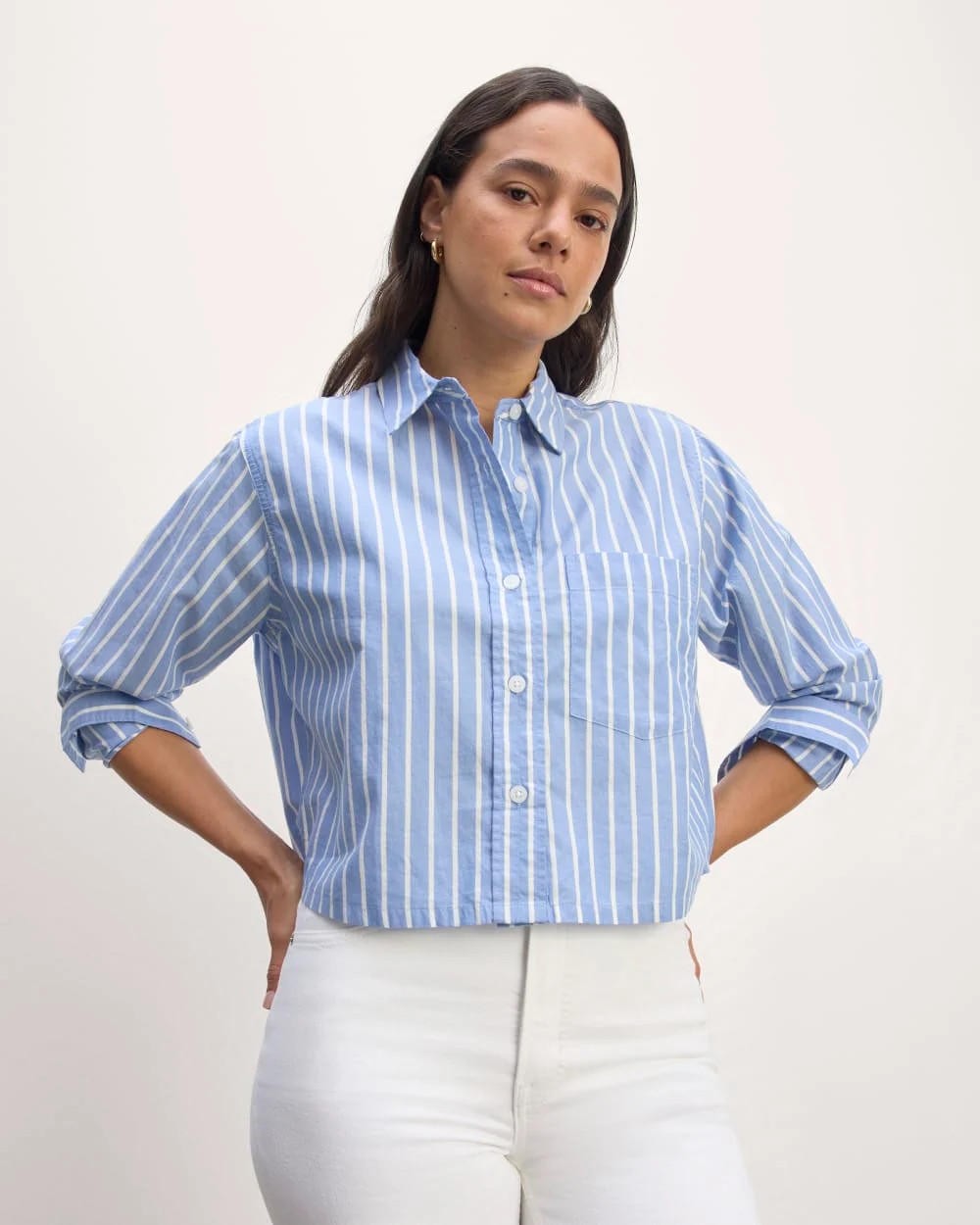 The Way-Short Shirt in Silky Cotton | Mariner Blue / White | Everlane