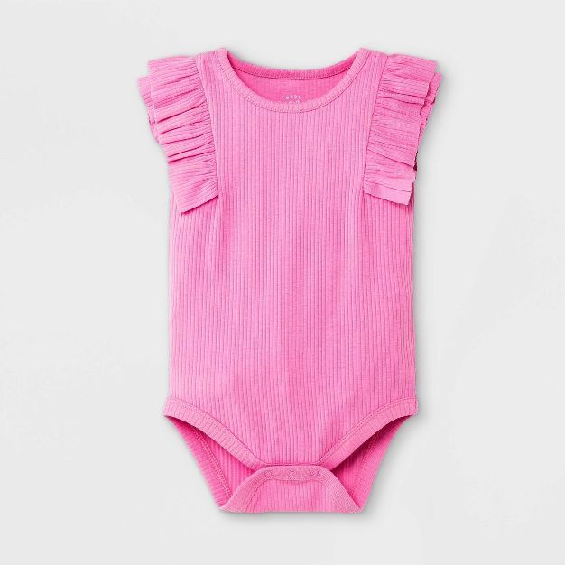 Baby Girls' Rib Ruffle Bodysuit - Cat & Jack™ Bright Pink | Target