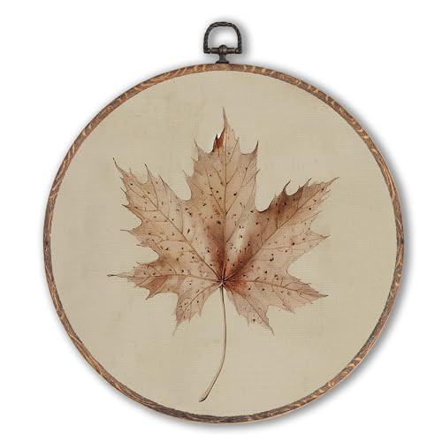 Lengues Vintage Fall Maple Leaf Round Wall Art Decor, Neutral Rustic Autumn Round Wall Decor, Country Cottagecore Canvas Framed Art Prints, Thanksgiving Autumn Hanging Frame for Home Room 10x10 Inch | Amazon (US)