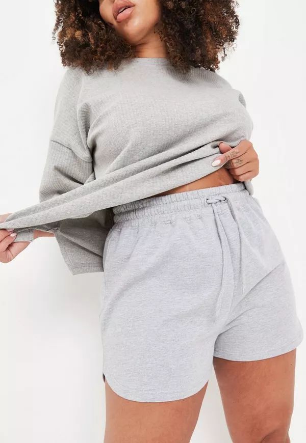 Missguided - Plus Size Gray Marl Loopback Runner Shorts | Missguided (US & CA)