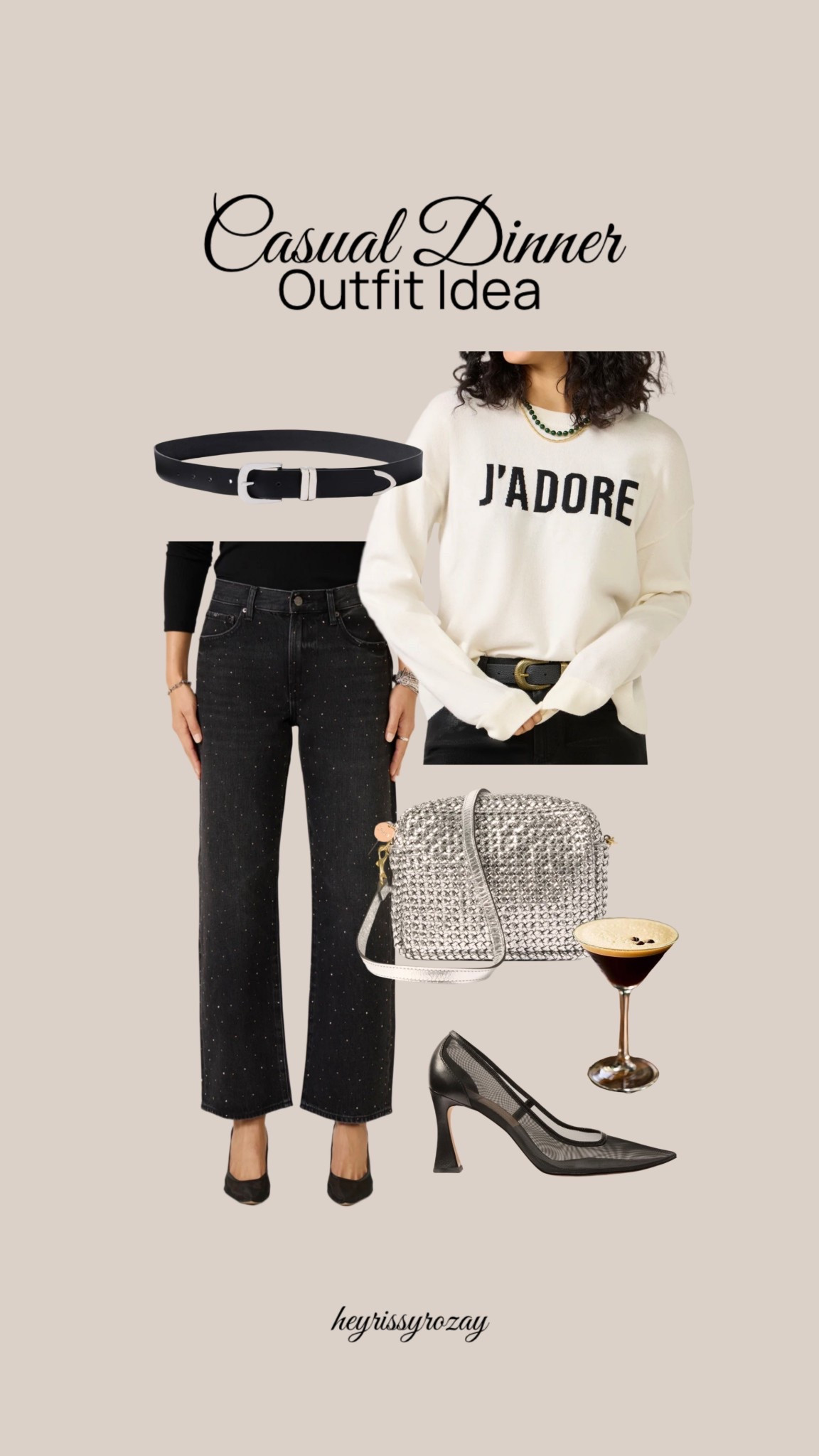 Casual Dinner Outfit Idea 🖤

barrel jeans, rhinestone jeans, sweater, heels, belt, silver bag, girls night, fall, date outfit 

#LTKootd #LTKOver40 #LTKStyleTip