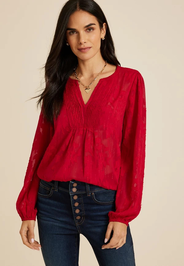 Metallic Floral Jacquard Blouse | Maurices