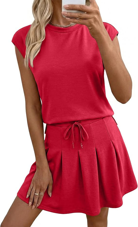 Casly Lamiit Women's Two Piece Skirt Sets Summer Pleated Tennis Outfits Cap Sleeve Sweatsuit High... | Amazon (US)