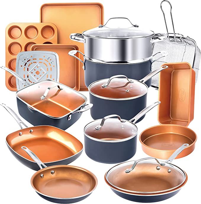 Gotham Steel 20 Piece Pots & Pans Set Complete Kitchen Cookware + Bakeware Set | Nonstick Ceramic... | Amazon (US)