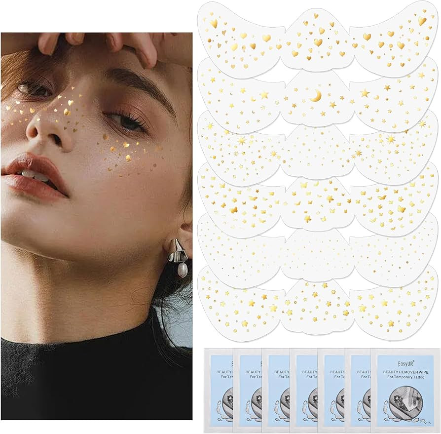 6 Styles Glitter Freckles Tattoo Sticker, Glow Up Metallic Faux Freckle Patches Waterproof Shiny ... | Amazon (US)