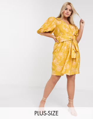 Ever New Curve mini dress in mustard floral | ASOS (Global)