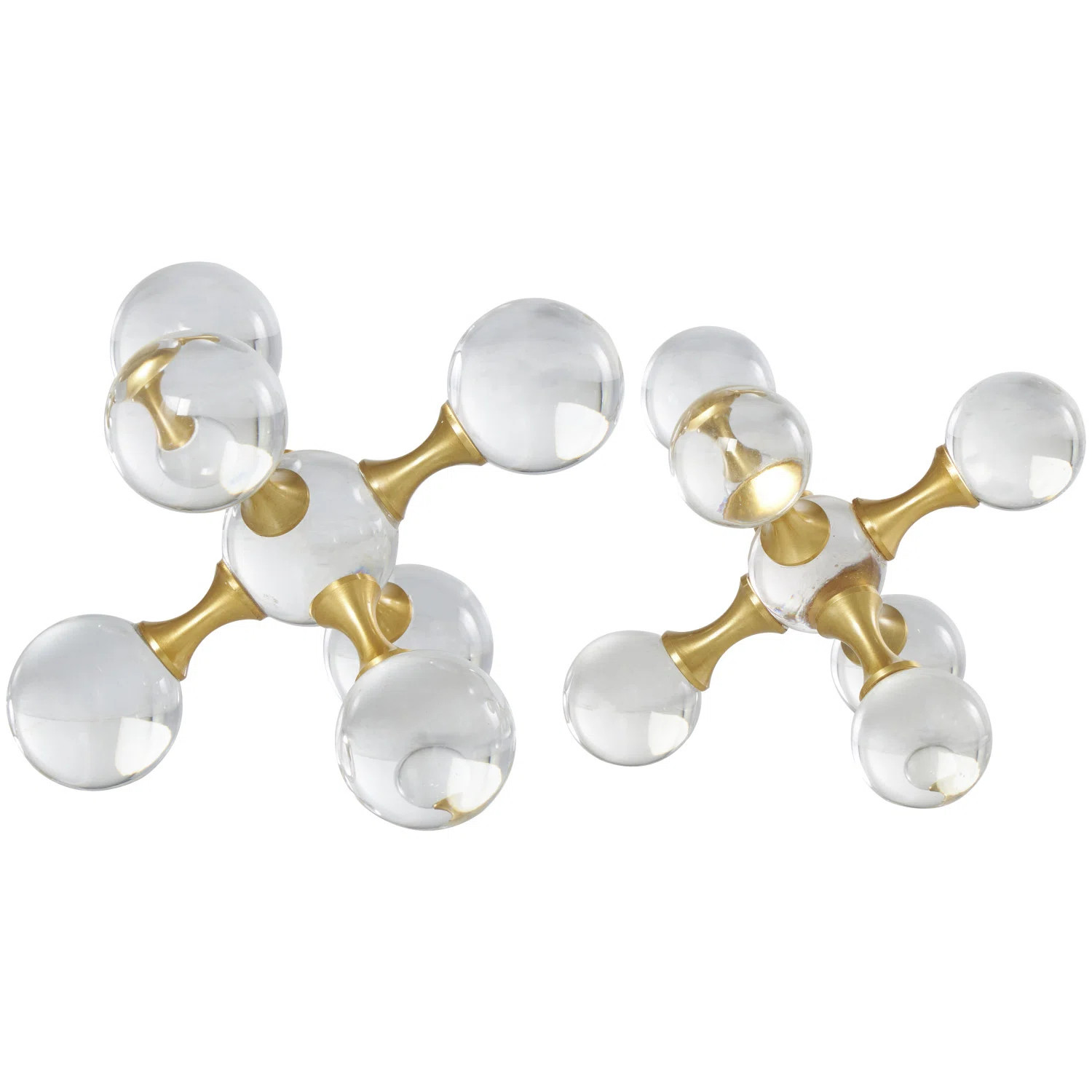 Crystal Orb Inspired Jack Decorative Clear Sculpture with Gold Metal Accents Set (Set of 2) | Wayfair North America