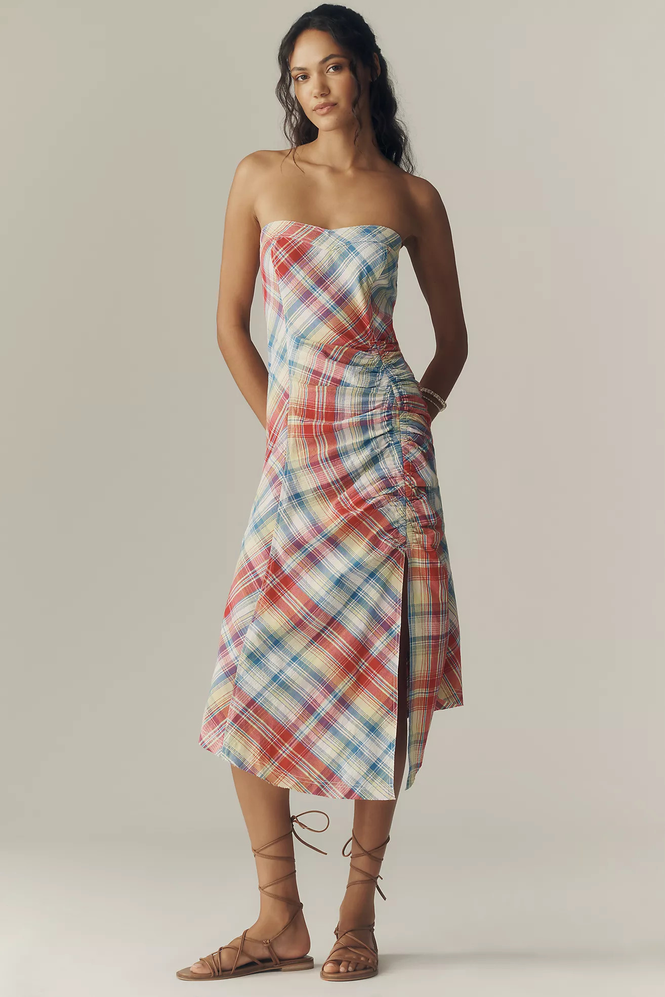 Pilcro Cotton Strapless Ruched Midi Dress | Anthropologie (US)
