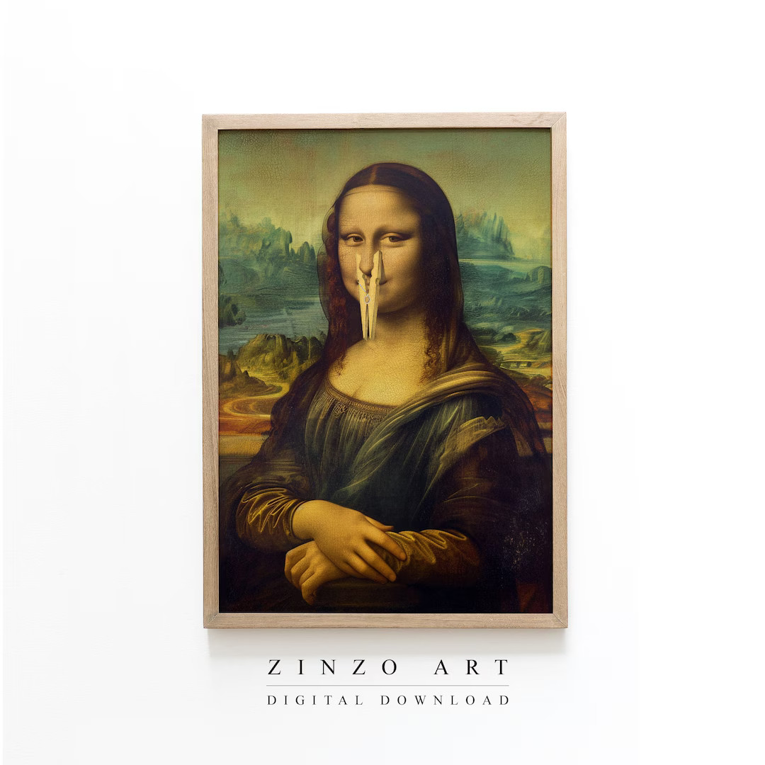 Funny Bathroom Wall Art,humor Bathroom Vintage Art,funny Bathroom Print Art,mona Lisa Clothespin,... | Etsy (US)