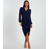 Women's Navy Ruched Midi Wrap Dress Quiz New Look | New Look (UK)