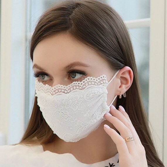 White Lace Face Mask with Pearls - Lace Mask for Work or Wedding Face Mask - Bridal Face Mask - D... | Etsy (US)