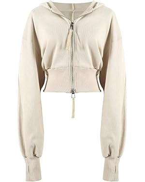 Arssm Cropped Hoodie Women Zip Up Long Sleeve Sweatshirts Casual Fashion Hooded Workout Jacket Cr... | Amazon (US)