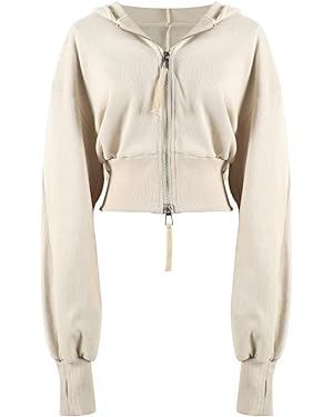 Arssm Cropped Hoodie Women Zip Up Long Sleeve Sweatshirts Casual Fashion Hooded Workout Jacket Cr... | Amazon (US)