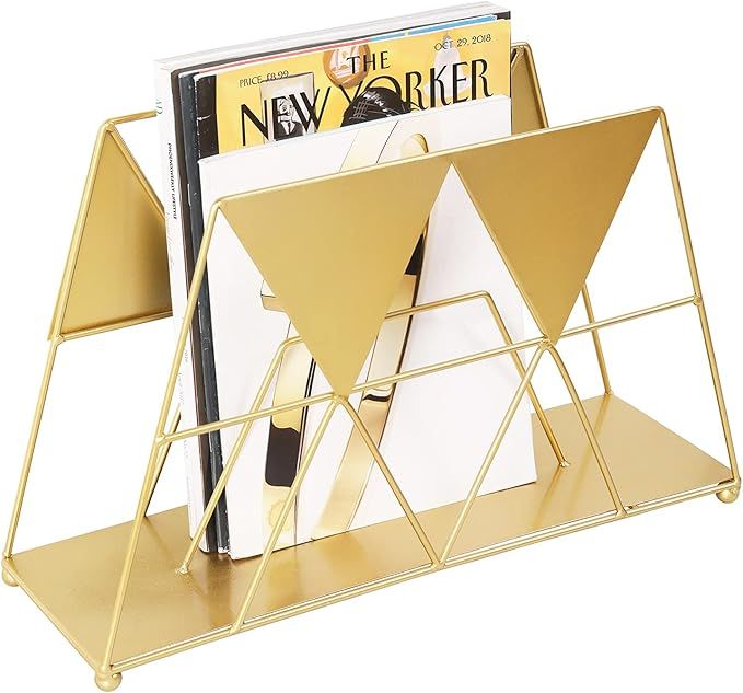 MyGift Modern Geometric Gold-Tone Metal Desktop Magazine Holder Rack | Amazon (US)