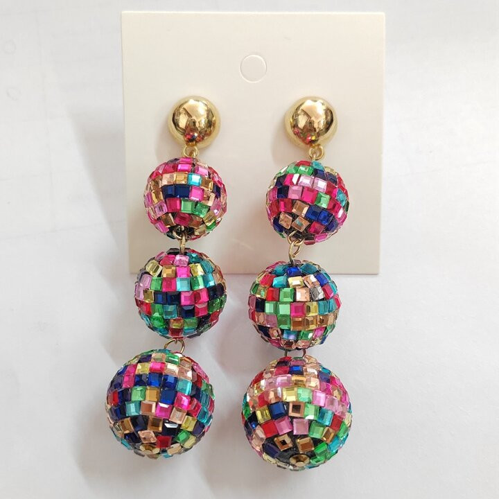 One Pair Glass Disco Ball Multicolor Dangle Earrings Party Holiday Jewelry | SHEIN
