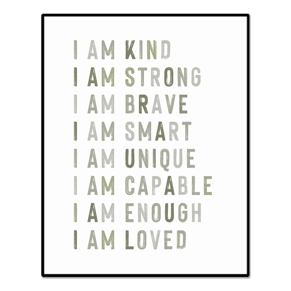 Positive Affirmations, Classroom Wall Art, Green Nursery Wall Decor Neutral, Educational Posters,... | Amazon (US)