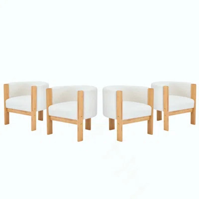 Upholstered Dining Chairs Set Of 4, Rubber Wood Frame And Boucle Fabric, Modern Armchairs For Dining And Living Room, 225Lbs Capacity | Wayfair North America