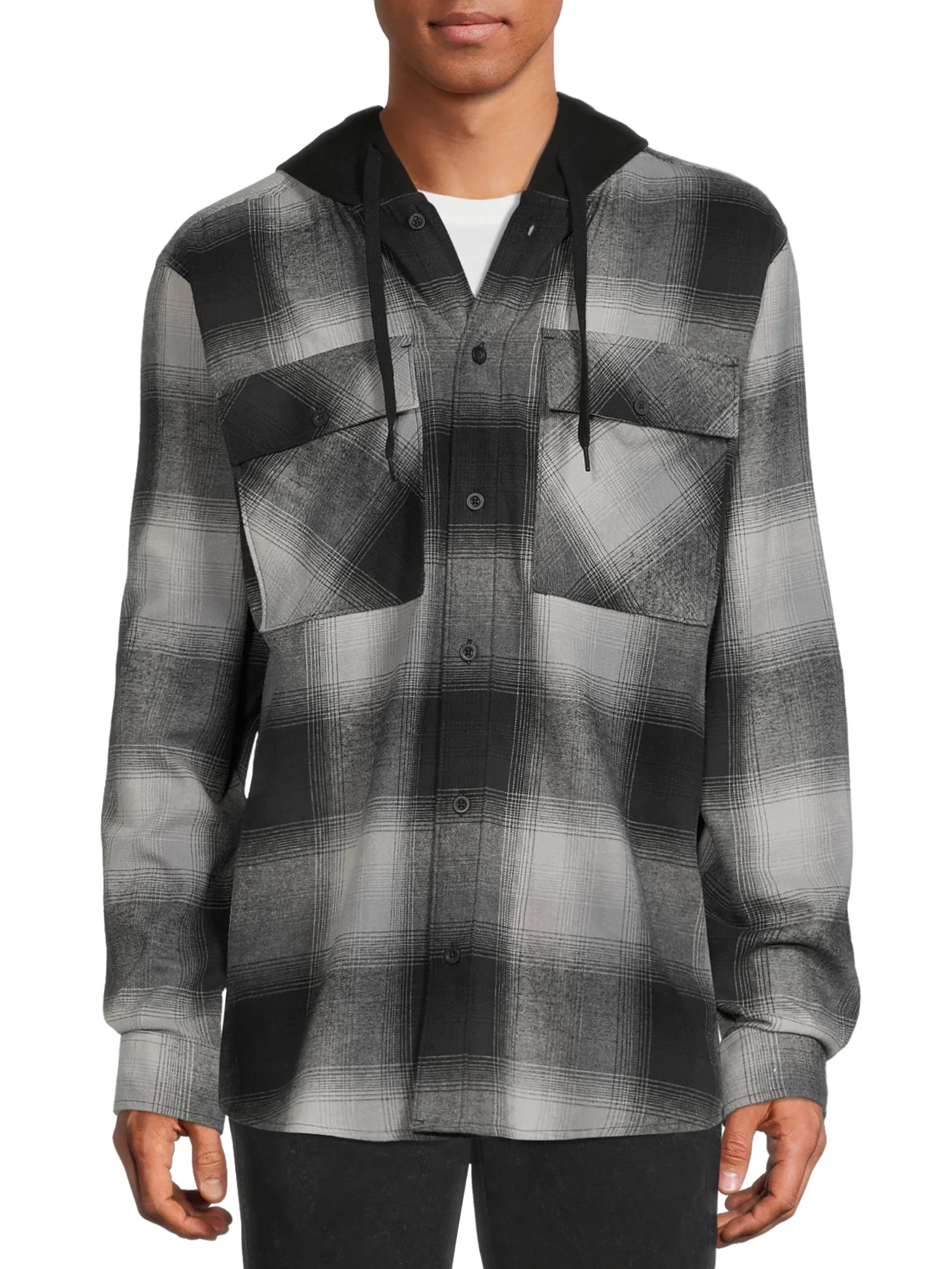 No Boundaries Men's and Big Men's Long Sleeve Hooded Flannel Shirt, up to size 5XL - Walmart.com | Walmart (US)