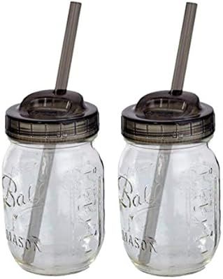 2 Ball Glass Mason Drinking Jars with 2 Sip and Straw Lids (2, 16oz) Regular Mouth | Amazon (US)