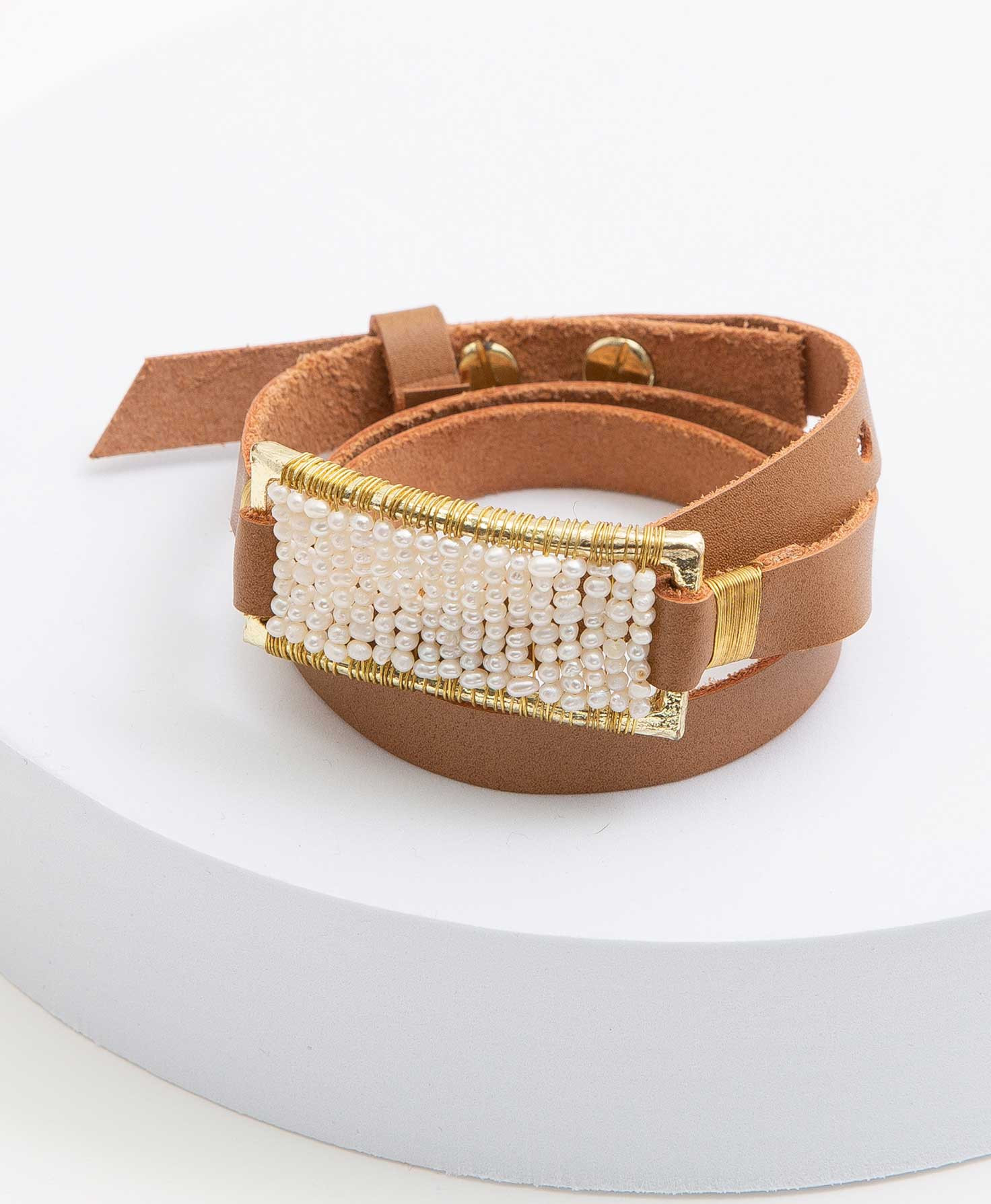 Brilliant Leather Wrap Bracelet, Pearl | Noonday Collection