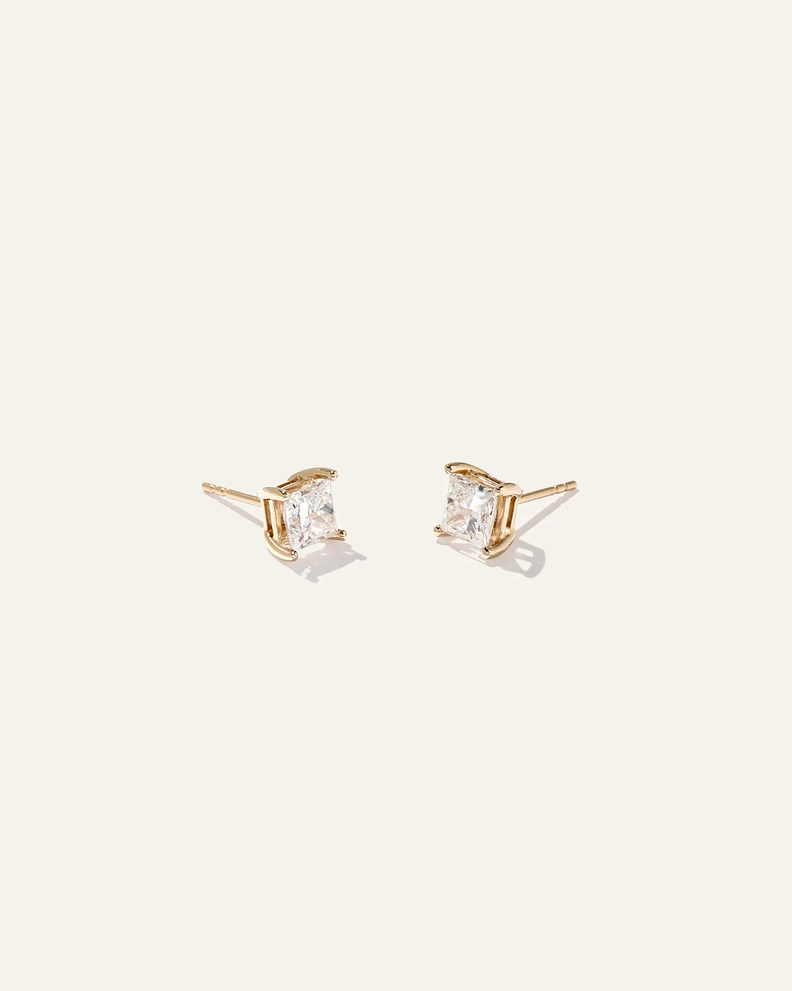 14K Gold Lab Grown Diamond Princess Solitaire Studs - 2ctw in Yellow Gold | Quince