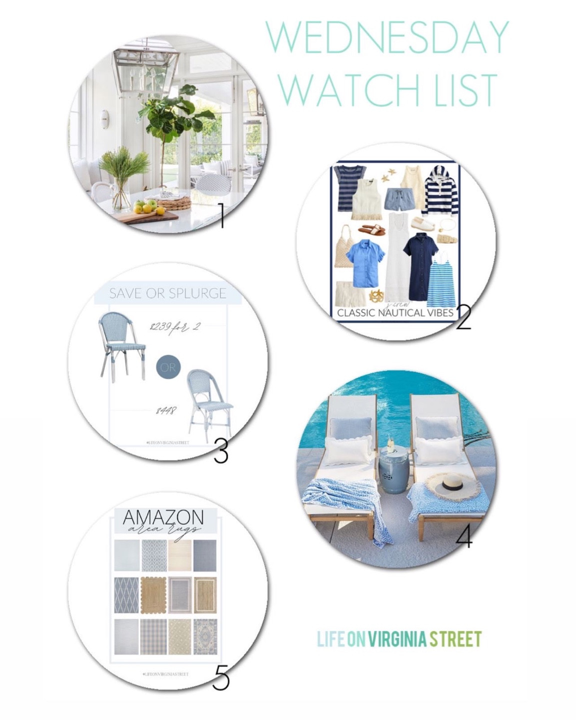 This week’s Wednesday Watch List includes the cutest nautical outfits, a save and splurge option of outdoor bistro chairs, the cutest scalloped outdoor pillows, and Amazon rugs! Get all the details here: https://lifeonvirginiastreet.com/wednesday-watch-list-417/.
.
#ltkhome #ltksalealert #ltkunder50 #ltkstyletip #ltkswim #ltktravel #ltkseasonal #ltkfind

#LTKhome #LTKSeasonal #LTKsalealert
