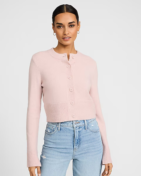 Crew Neck Button Front Cropped Cardigan | Express