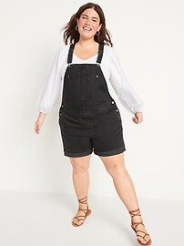 Slouchy Straight Black Distressed Non-Stretch Jean Short Overalls for Women | Old Navy (US)