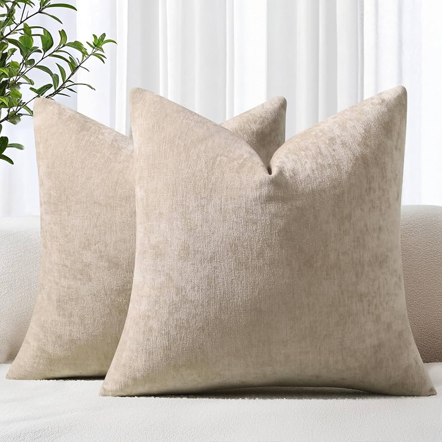decorUhome Chenille Bleached Sand Throw Pillow Covers 20x20 Inch Set of 2, Decorative Soft Couch ... | Amazon (US)